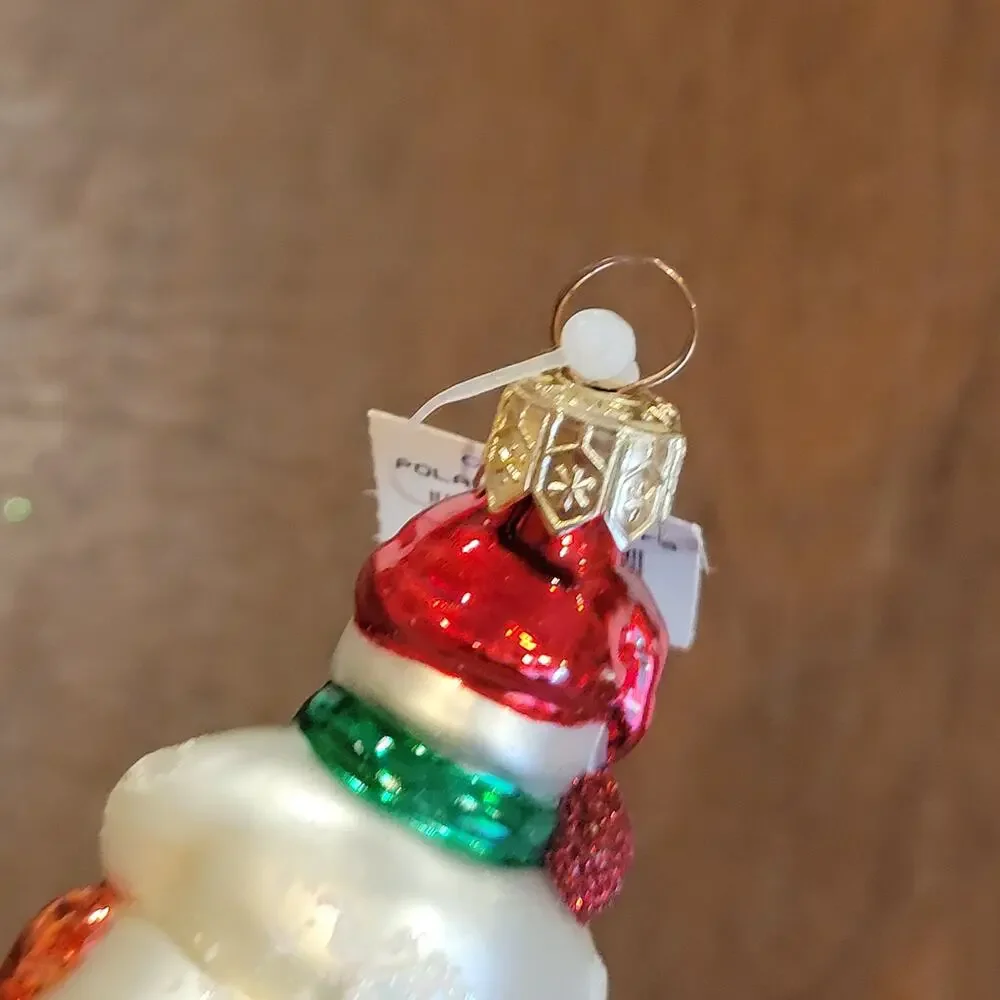 Vintage Snowman Stack Totem Pole Blown Glass Christmas Ornament Made in Poland